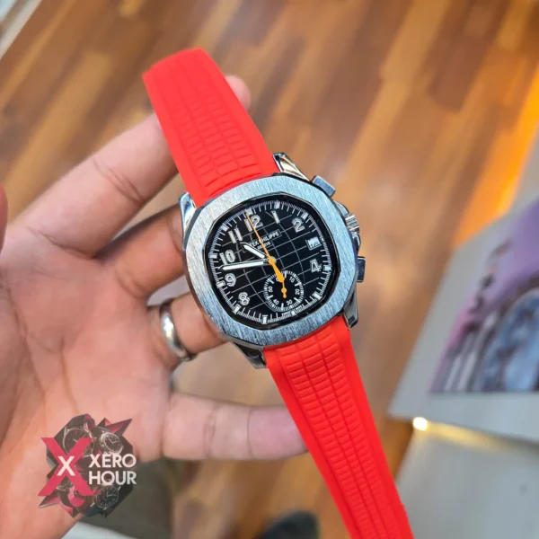 Patek Philippe Aquanaut | 3 button | Red Silicon Strap | Black Dial