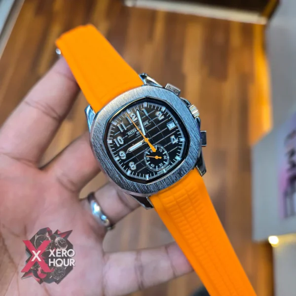 Patek Philippe Aquanaut | 3 button | Orange Silicon Strap | Black Dial