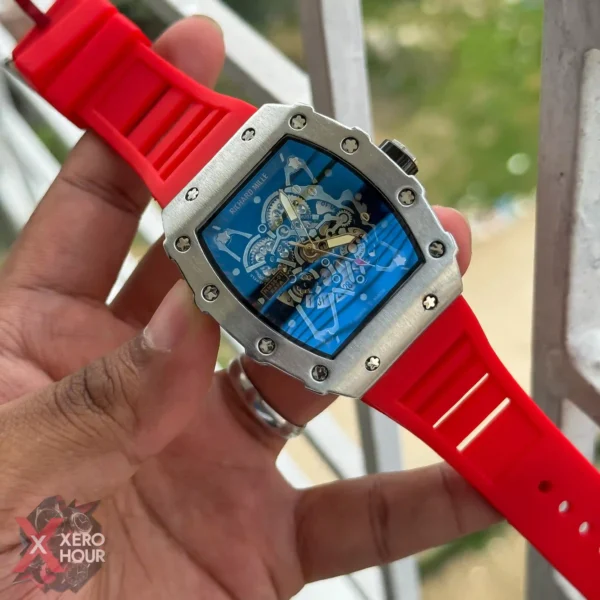 Richard Mille Sport Watch | Silicon Strap | Silver Red SS | AA Grade