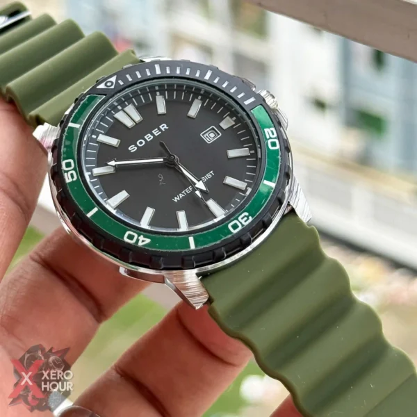 Sober Authentic | Silicon Strap -Green | Rotating Bezel | Sport Style