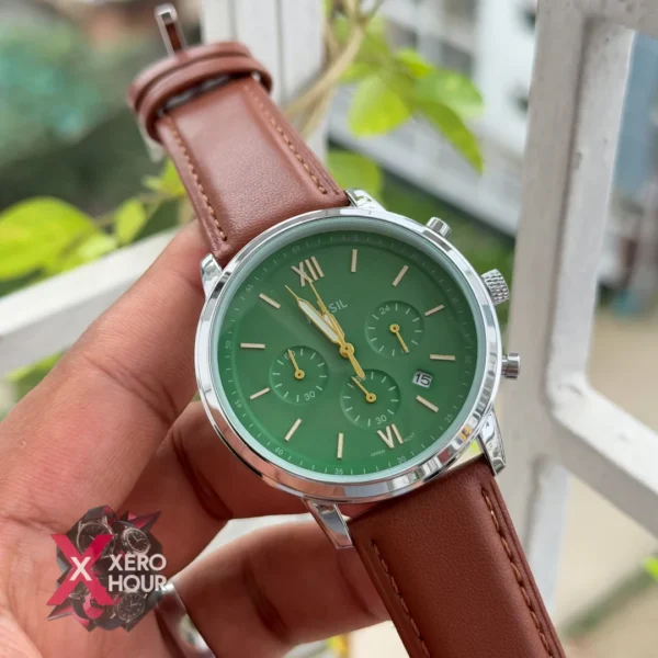 Fossil Chronograph | Leather belt - Green Dial | AA Grade | BrownBelt
