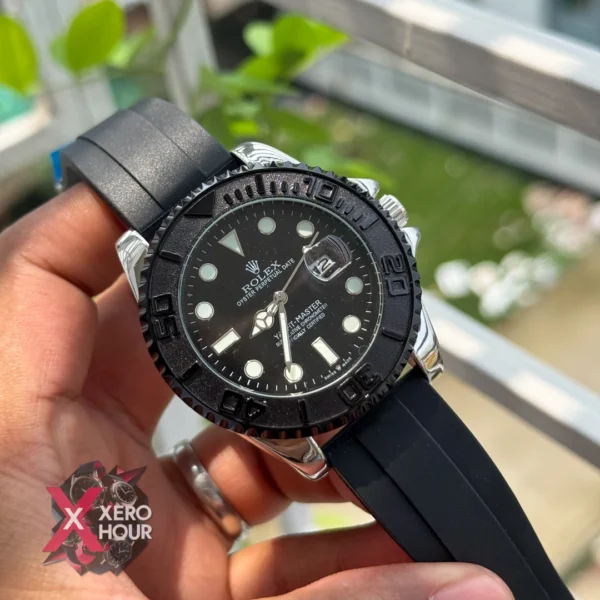 Rolex Yacht Master | Black Silicon Strap | Silver Black dial