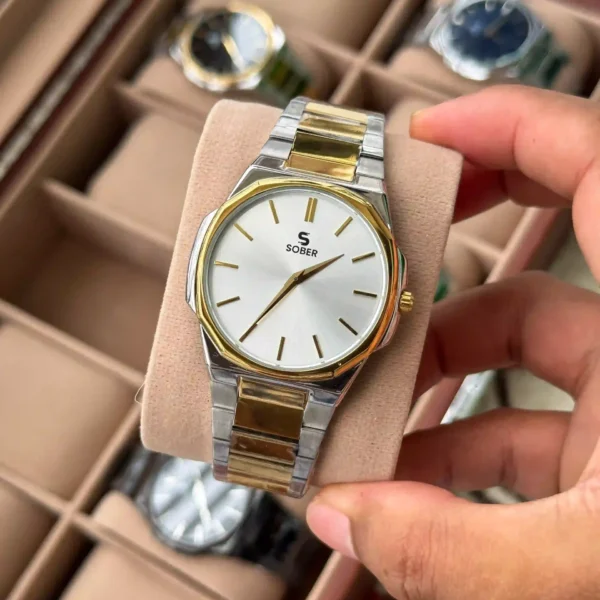 Sober Hexa Style | Authentic brand | Dual Tone | White dial | Sunbrust effect dial