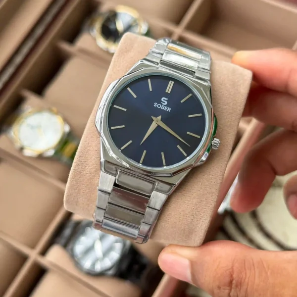 Sober Hexa Style | Authentic brand | Single Tone | Blue dial | Sunbrust effect dial