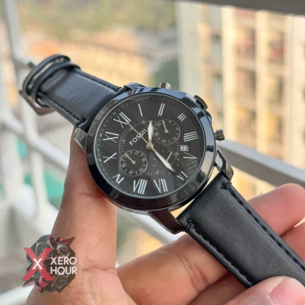Fossil Chronograph | Leather belt | Black with Black belt