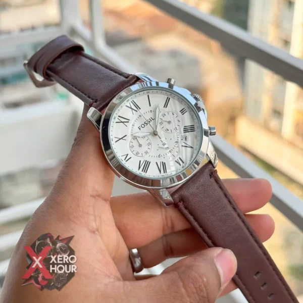 Fossil Chronograph | Leather belt | Brown Belt with white dial