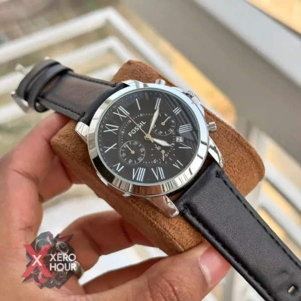 Fossil Chronograph | Leather belt | Black belt silver black dial