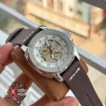 Fossil Automatic Leather Belt Watch | Brown Belt Silver Body
