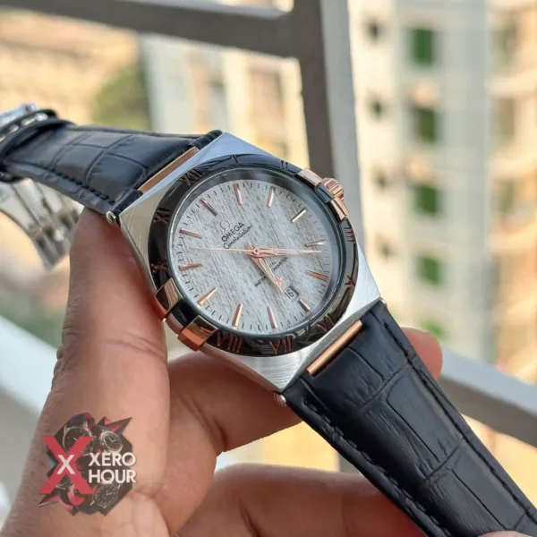 Omega Constellation | Sweeping Movement | Leather Belt watch | Black White Gold