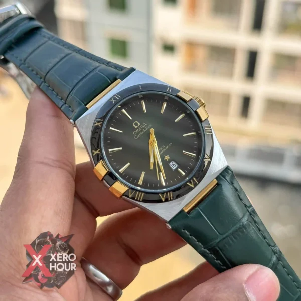 Omega Constellation | Sweeping Movement | Leather Belt watch | Green with Green