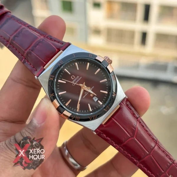 Omega Constellation | Sweeping Movement | Leather Belt watch | Red with Red