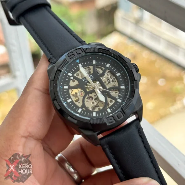 Fossil Bronson Auto Movement | Skeleton Dial | Matte Black | Black belt