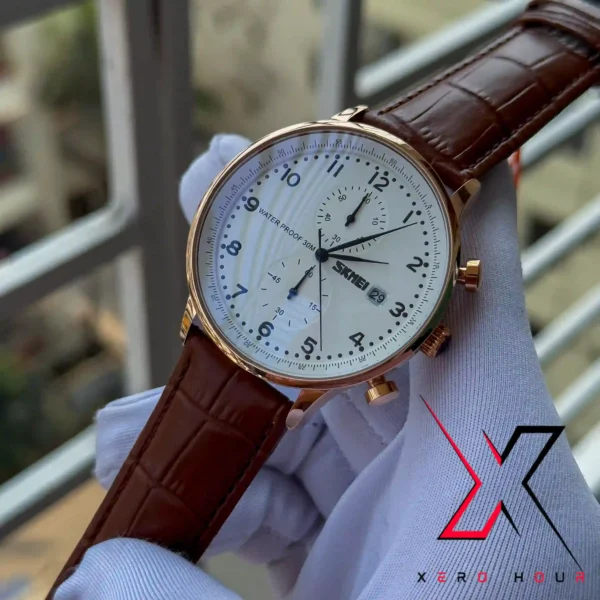 SKMEI 9301 Quartz Luxury Chronograph Date Leather Strap Analog Casual Watch
