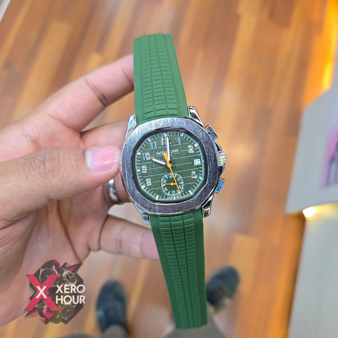 20250606_190949_result PATEK PHILIPPE AQUANAUT QUARTZ DATE JUST SILICONS STRAP WATCH - Image 1