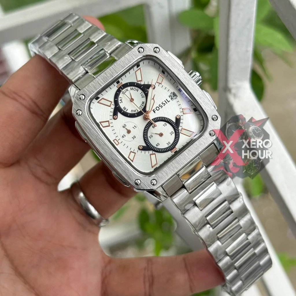 FOSSIL CHRONOGRAPH QUARTZ MOVEMENT TV SQUARE SHAPE WATCH AA STANDARD 2 COLORS