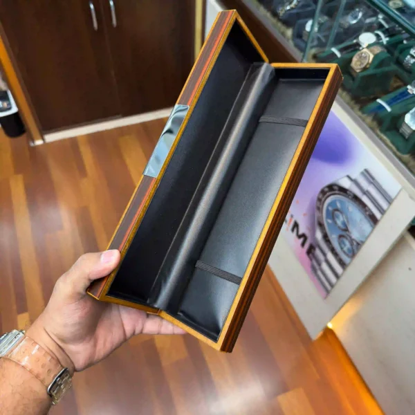 PREMIUM LONG WOODEN BOX WITH BLACK LEATHER TEXTURE