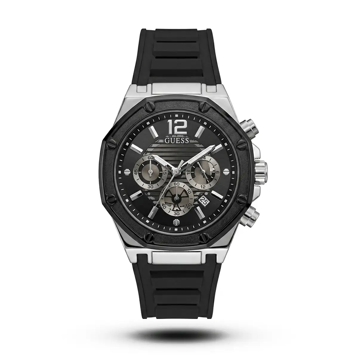product-0658dea6-0c64-48b1-99bc-20d88fa8d3be.webp Guess-Style Octagonal Bezel Chrono Rubber Strap Watch - Image 1