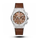 Hublot-Style Classic Fusion Chronograph Brown Leather Brown Dial Silver Case Watch