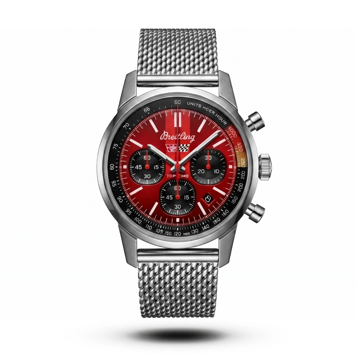 product-087fb3ca-f096-49d2-a45b-b4db889d3485.webp Breitling-Style Top Time Mesh Strap Men's Red Dial Watch - Image 1