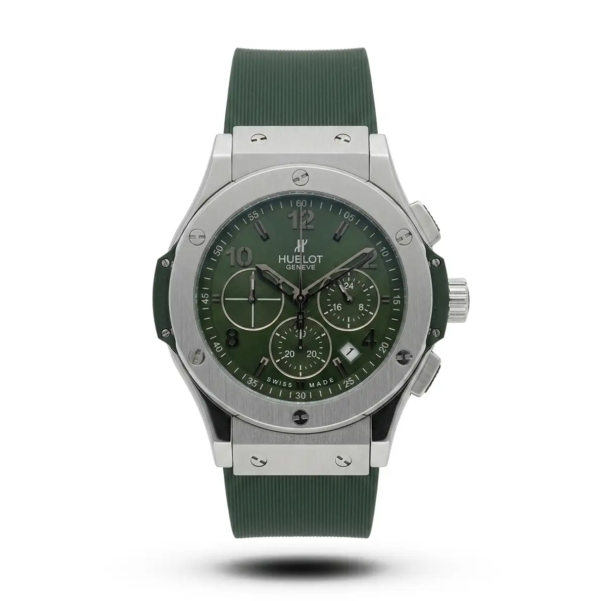 product-0c4328e2-e2d1-4be8-99c3-e949921e4f80.webp Hublot-Style Big Bang Chronograph Green Silicone Strap Watch - Image 1