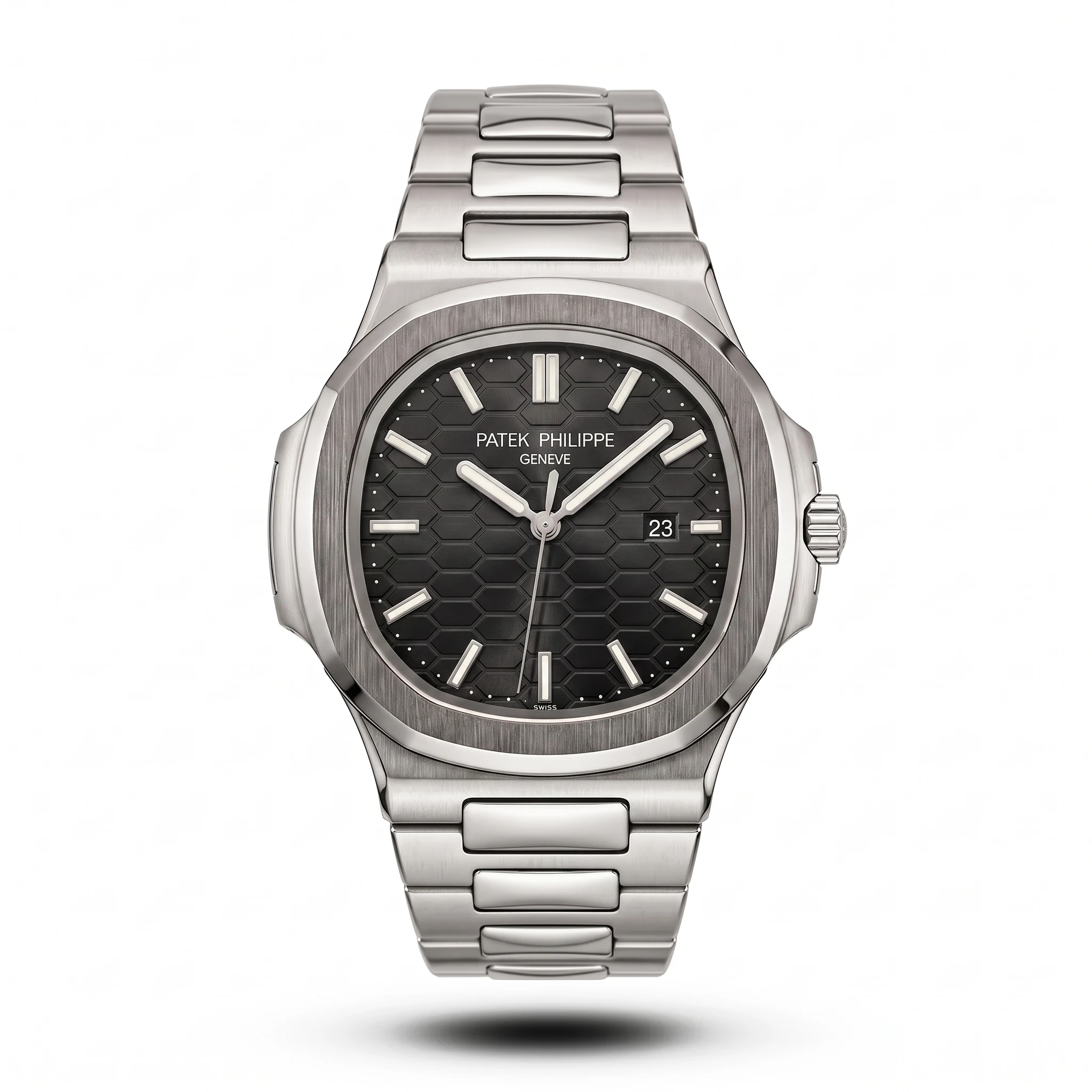 product-0ccba515-f106-4d04-981a-fdf25357721f.webp Patek Philippe Inspired Nautilus Honeycomb Black Dial Metal Watch - Image 1