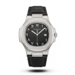 Patek Philippe Inspired Nautilus Arabic Dial Black Leather Black Dial Watch