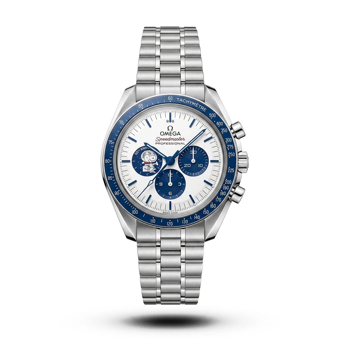 product-1353e087-88dc-468c-8b70-6c1ce6598e21.webp Omega-Style Speedmaster Silver Snoopy Award Chrono Steel Watch - Image 1