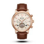 Patek Philippe-Inspired Grand Calendar Open-Heart Perpetual Brown Leather Rose Gold Tone Watch