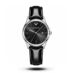 Emporio Armani Classic Textured black Leather black dial Watch | AA Grade Inspired