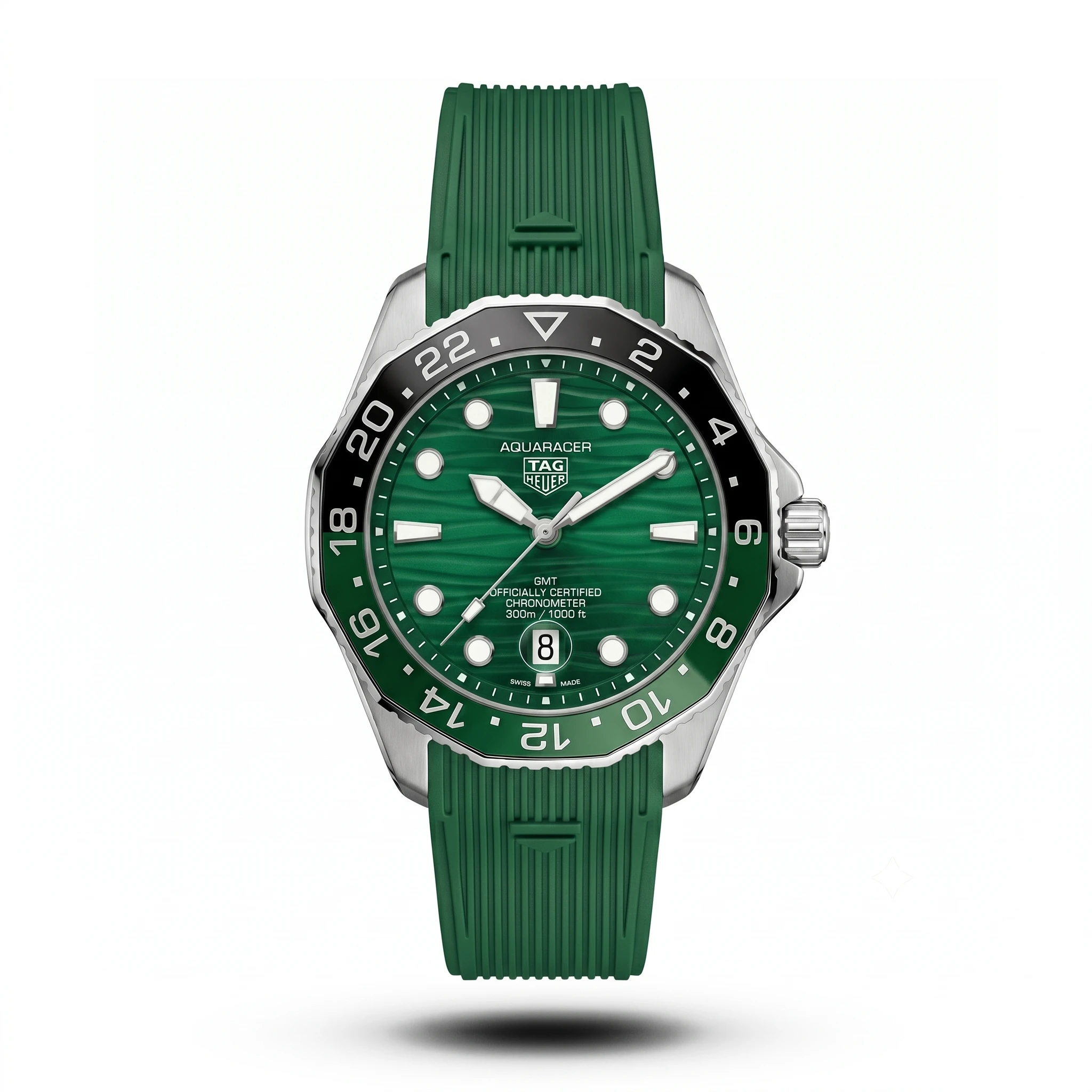 product-1dc94952-933d-4309-a5c6-c490a62bbd7c.webp Tag Heuer Aquaracer Gmt Wave Dial Green Strap Black Accent Watch - Image 1