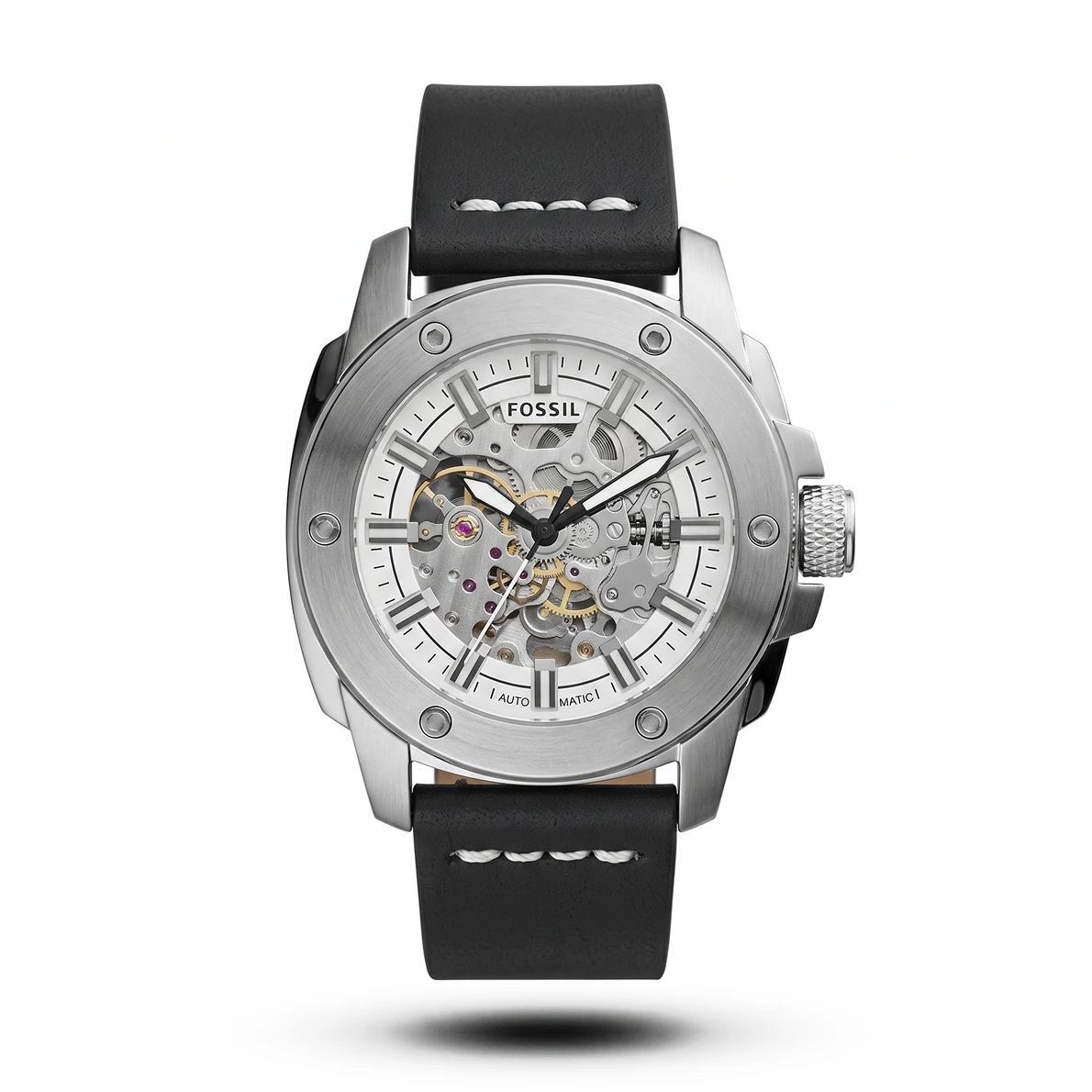product-1fae5716-82d4-482f-9d15-9c39d24be2bd.webp Fossil-Style Nate Automatic Skeleton Black Strap Silver Case White Dial - Image 1