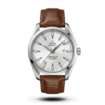 Omega-Style Seamaster Aqua Terra White Wave Brown Strap Watch
