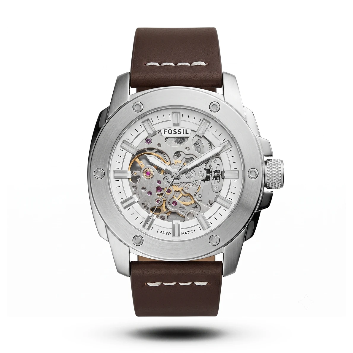 product-233dcfb3-cb59-4ddd-9db1-437adc4233af.webp Fossil-Style Nate Automatic Skeleton Brown Strap Silver Case White Dial - Image 1