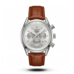 TAG Heuer Carrera Chrono Tri-Compax brown belt silver case white dial Watch