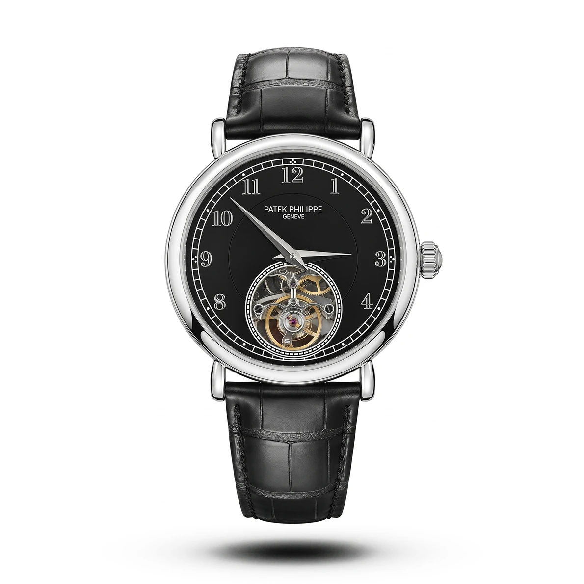 product-2ade622d-1215-44fd-999d-eb086fcf6431.webp Patek Philippe-Inspired Calatrava Open-Heart Black Leather Silver Case Watch - Image 1
