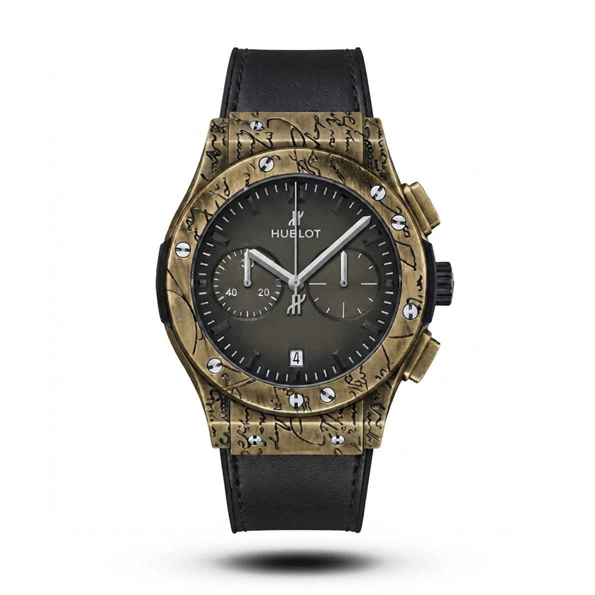 product-2b044eaa-7812-4fab-8e1f-108a424a525b.webp Hublot-Style Classic Fusion Chronograph Golden Berluti Script Watch - Image 1