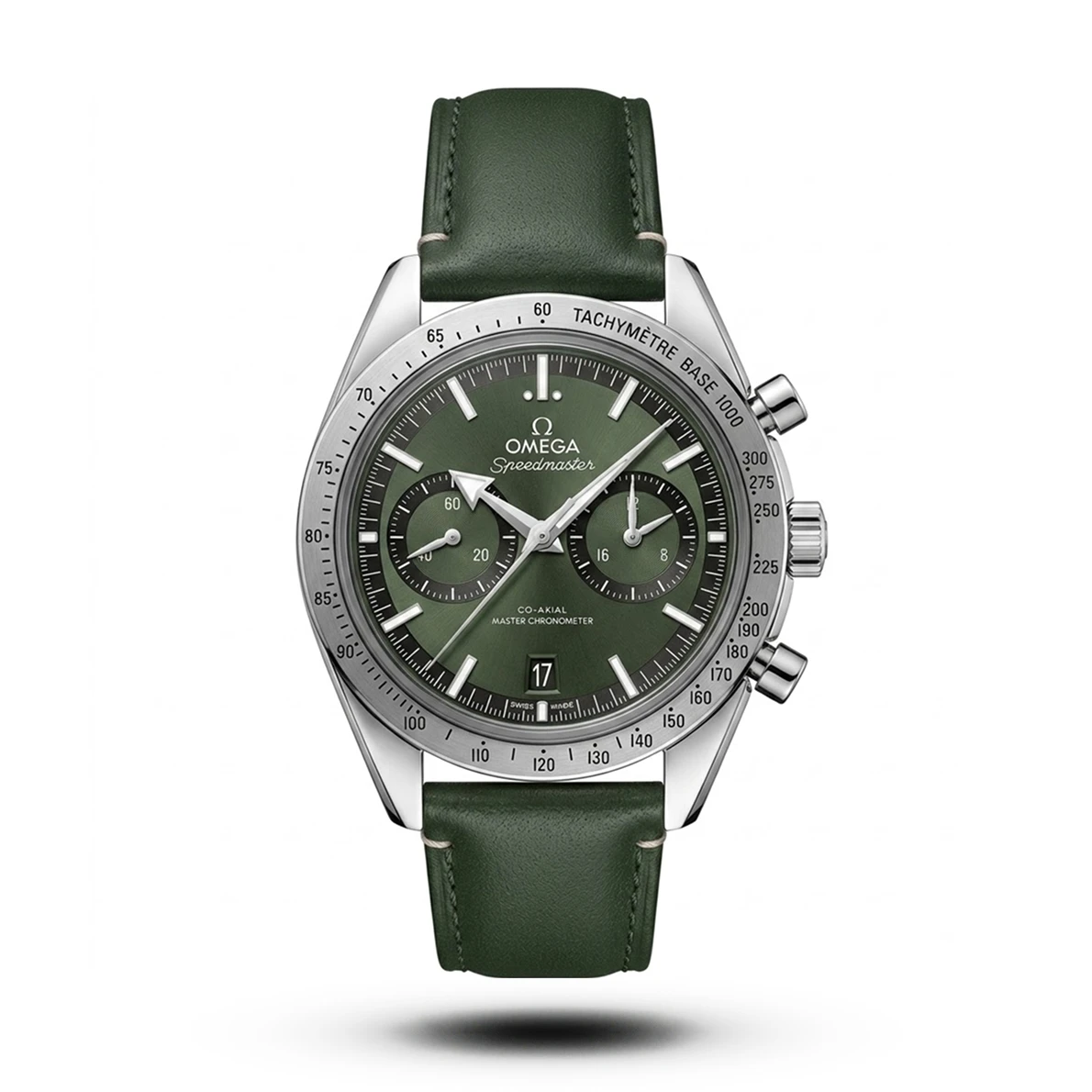 product-2bf00920-3842-4acc-a111-bdaa586eead9.webp Omega-Style Speedmaster '57 Green Leather Watch - Image 1