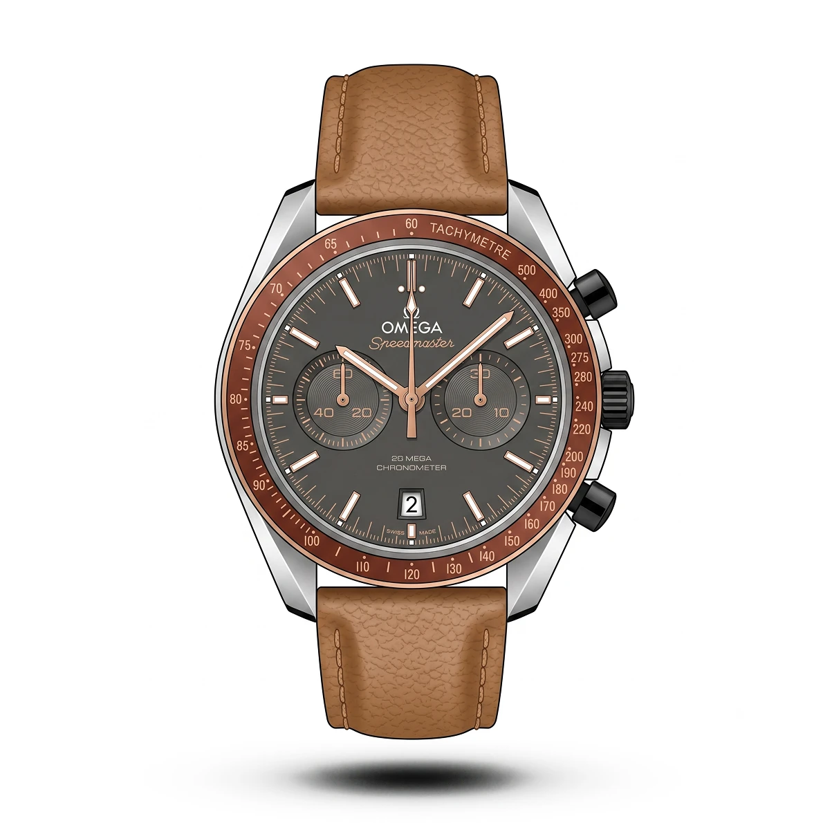 product-2e7af983-a918-4633-a1ef-14857dad3a17.webp Omega-Style Speedmaster Chronograph Mustard Leather Watch - Image 1