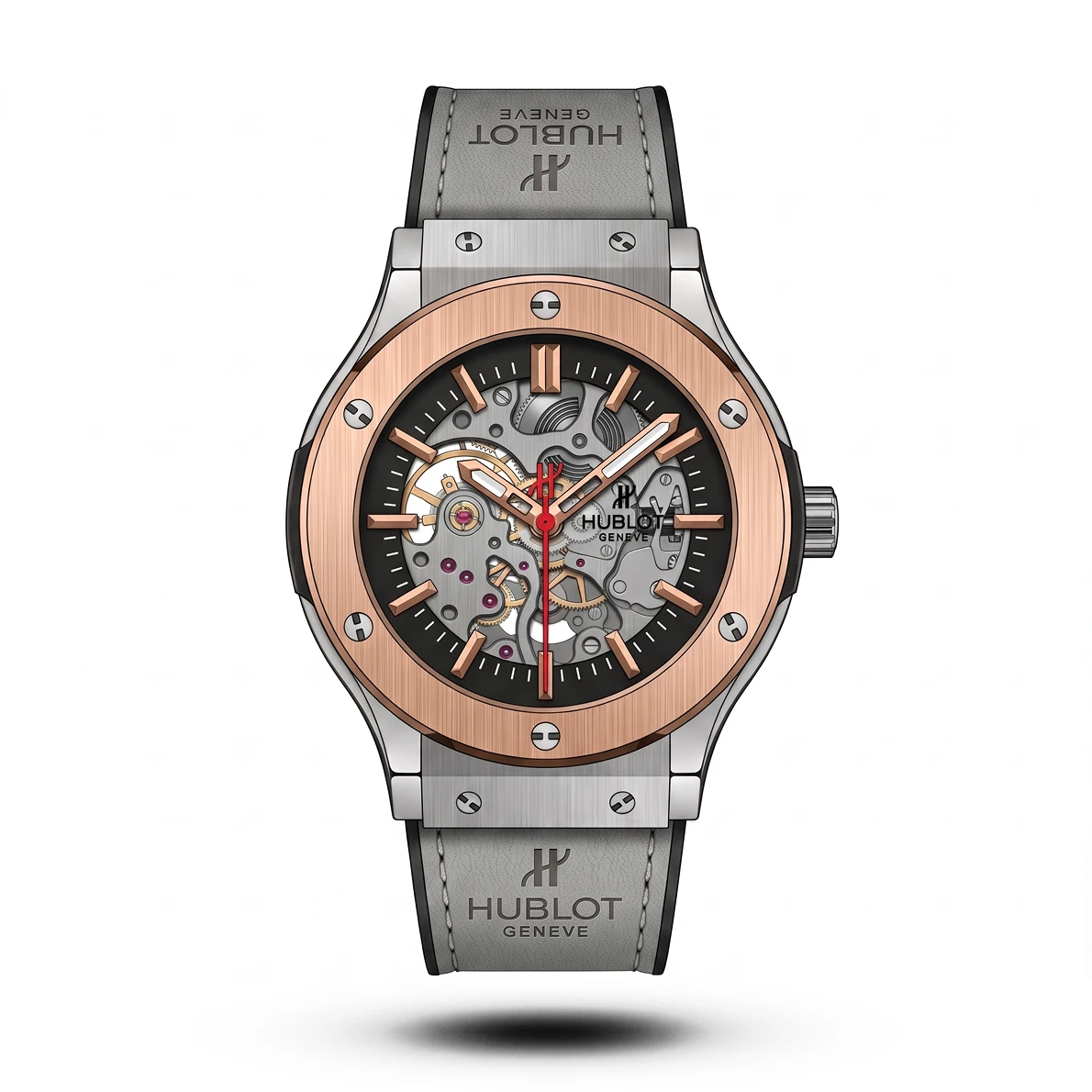 product-2fb6a68b-86ca-4e2a-9547-0087c651b629.webp Hublot-Style Classic Fusion Skeleton Grey Strap Silver Case Watch - Image 1