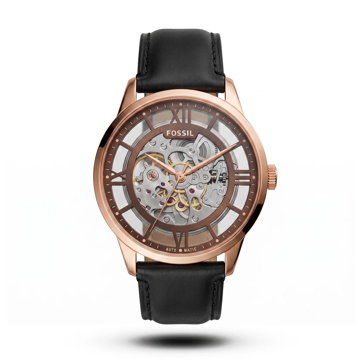 product-340222ff-ebd4-46eb-a90c-a6cb7c1deec2.webp Fossil-Style Townsman Automatic Skeleton Black Belt Rose Gold Dial Watch - Image 1