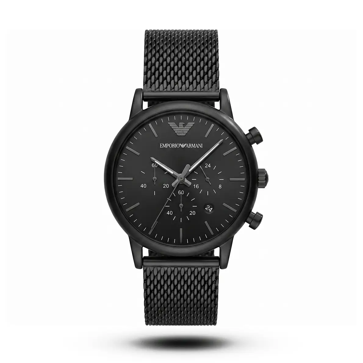 product-3852e34d-6a9e-4488-ac90-c68c399d5bf0.webp Emporio Armani-Style Chronograph Full Black Mesh Steel Watch - Image 1