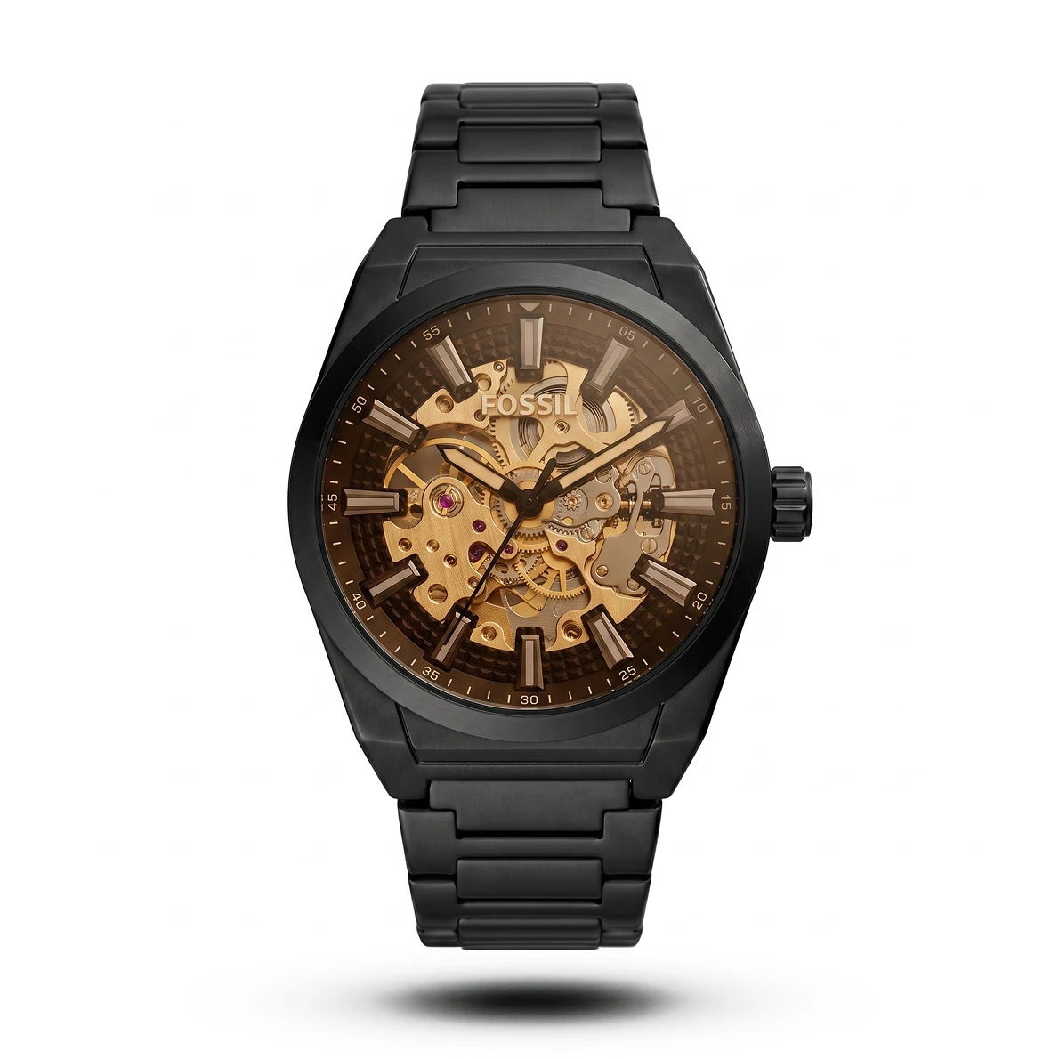 product-38c1fee1-5eac-49f9-aa7d-47f431deef17.webp Fossil-Style Townsman Automatic Skeleton Matte Black Brown Glass Watch - Image 1
