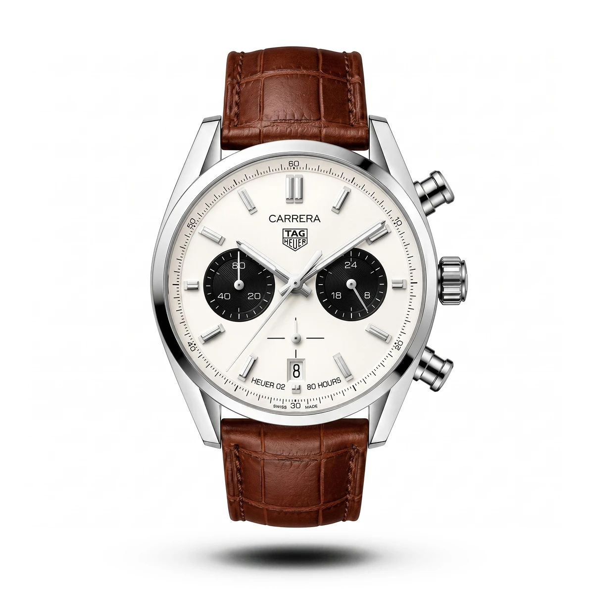 product-3ae7d1ab-30e1-4dd8-b95e-fbb59dc2725c.webp TAG Heuer Carrera Chrono Bi-Compax brown belt white dial black sub Watch | AA Grade Inspired - Image 1