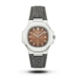 Patek Philippe Inspired Nautilus Denim-Style Black Strap Brown Dial Watch
