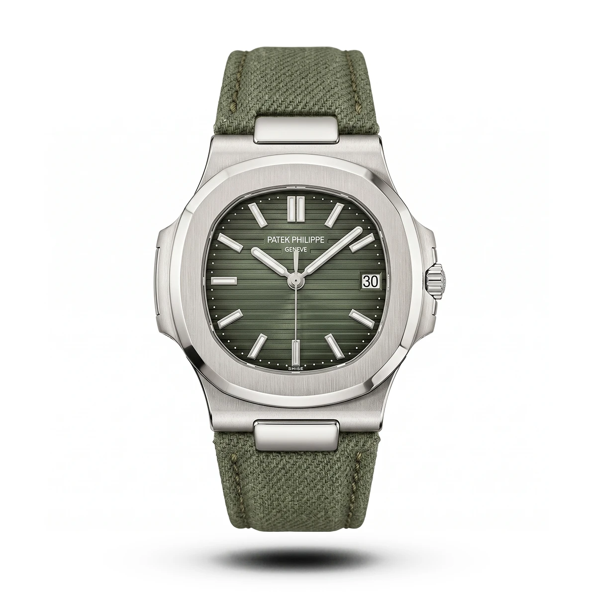 product-3d21d8a8-aea2-4b9d-b7f0-4058d5b8266e.webp Patek Philippe Inspired Nautilus Denim-Style Green Strap Watch - Image 1