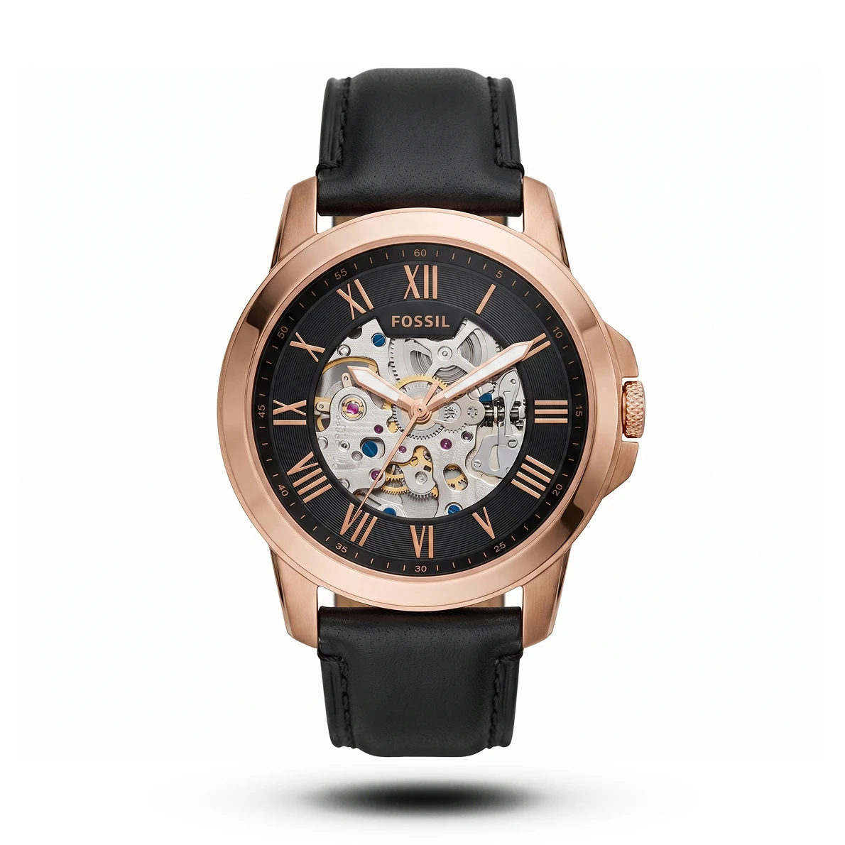 product-4385a950-908e-4005-8a05-9a7a879458f5.webp Fossil-Style Grant Automatic Skeleton Rose Gold Tone Black Strap Watch - Image 1