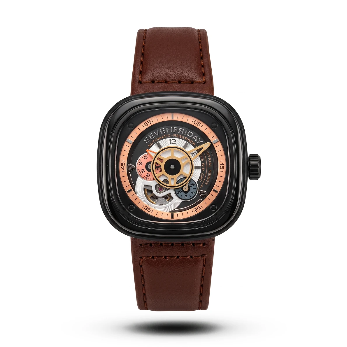 product-4583d766-6bc5-40c8-818e-e2f66e5b1f01.webp SevenFriday-Style M-Series Automatic Brown Leather Black Tone Watch - Image 1