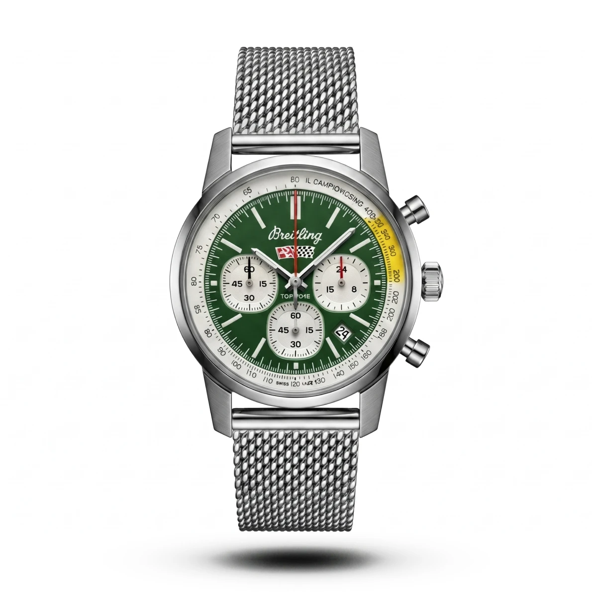 product-4b7d8995-655d-451a-89fd-69e43e2e05cd.webp Breitling-Style Top Time Mesh Strap Men's Green Dial Watch - Image 1