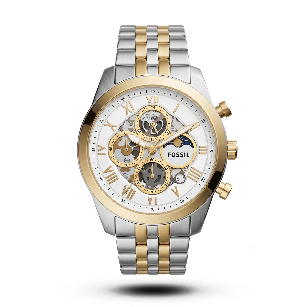 product-4d3e3747-7e53-4cd8-9163-67229e8fc818.webp Fossil-Style Grant Skeleton Sun & Moon Two-Tone Alloy Watch - Image 1