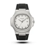 Patek Philippe Inspired Nautilus Arabic Dial Black Leather White Dial Watch